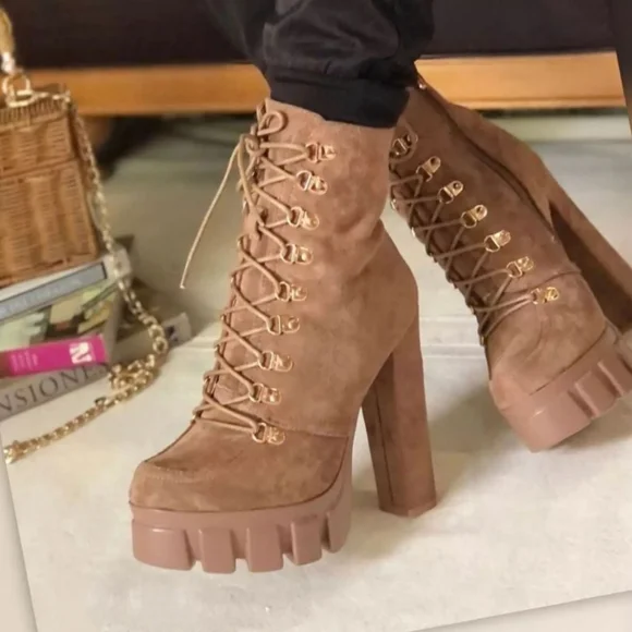 Just In Moon are Back Nude Vegan Suede Boots - Picture 3 of 4